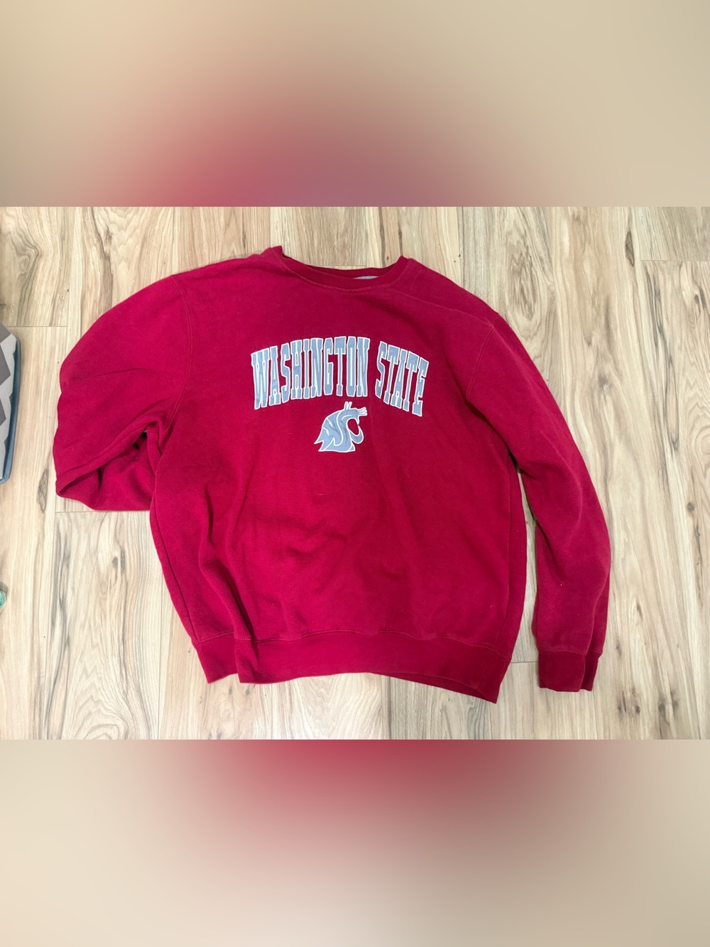 Colosseum Washington State Red Crewneck Sweatshirt with Light Blue & White Logo